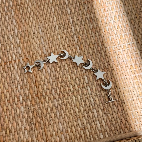 Vintage Silver Star & Moon Chunky Toggle Charm Bracelet - Picture 3 of 13